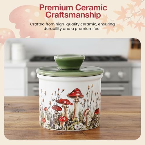Fungi Fun Mushroom Butter Crock - Airtight Ceramic Butter Container