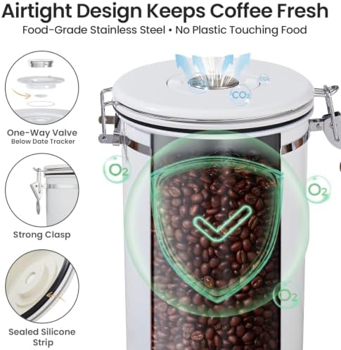Veken Coffee Canister,39OZ, 2.2lbs,Large Airtight Stainless Steel