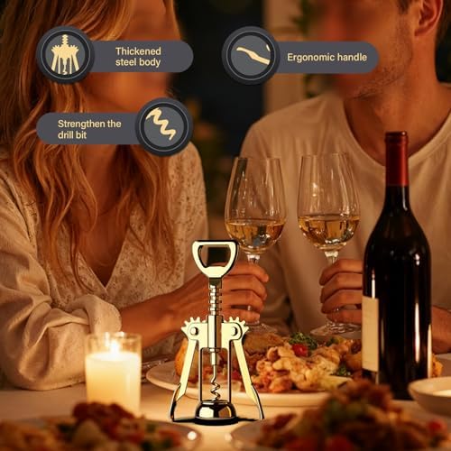 Gold Wine Opener, Zinc Alloy Premium Wing Corkscrew with