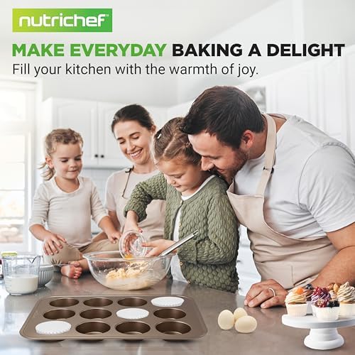 NutriChef Muffin Pans for Baking 4-Pack | Nonstick 12 Mold Cupcake