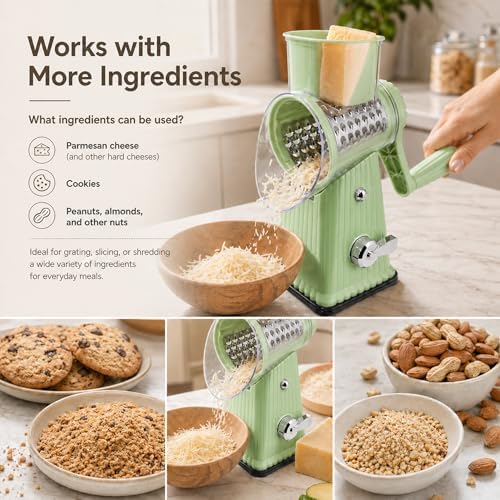 JA&MIU Rotary Cheese Grater with Handle, 5 Blades
