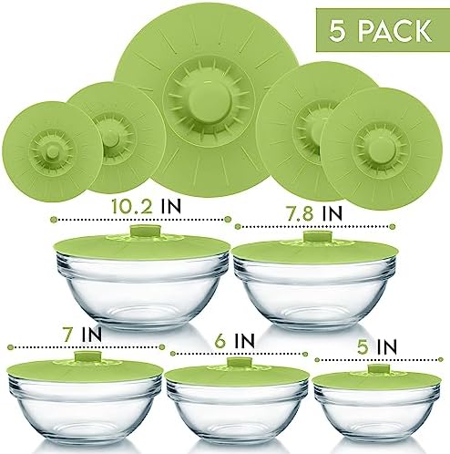 Silicone Bowl Lids, Green, Set of 5