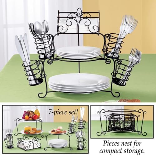 Collections Etc Metal Buffet Organizer with Scroll Design, 7-Piece Set