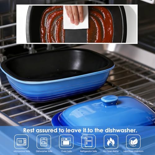 Ceramic Casserole Dish with Lid, 9x13, Blue