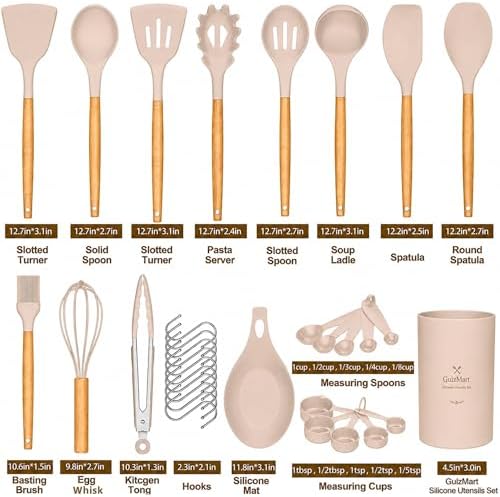 33 PCS Silicone Kitchen Utensils Set, Khaki