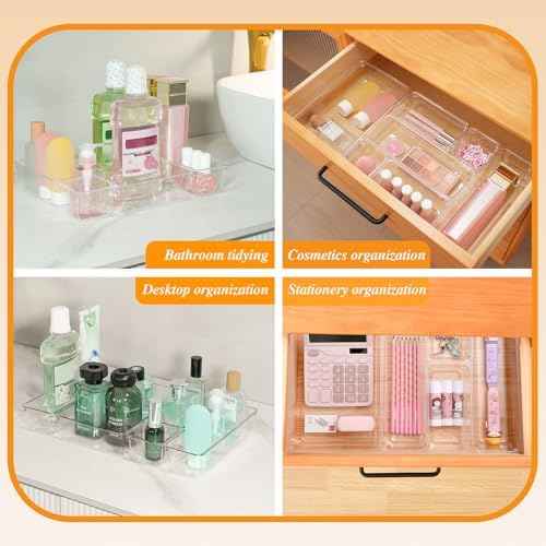 Clear Acrylic Drawer Organizers Set Storage for Makeup, Office Desk