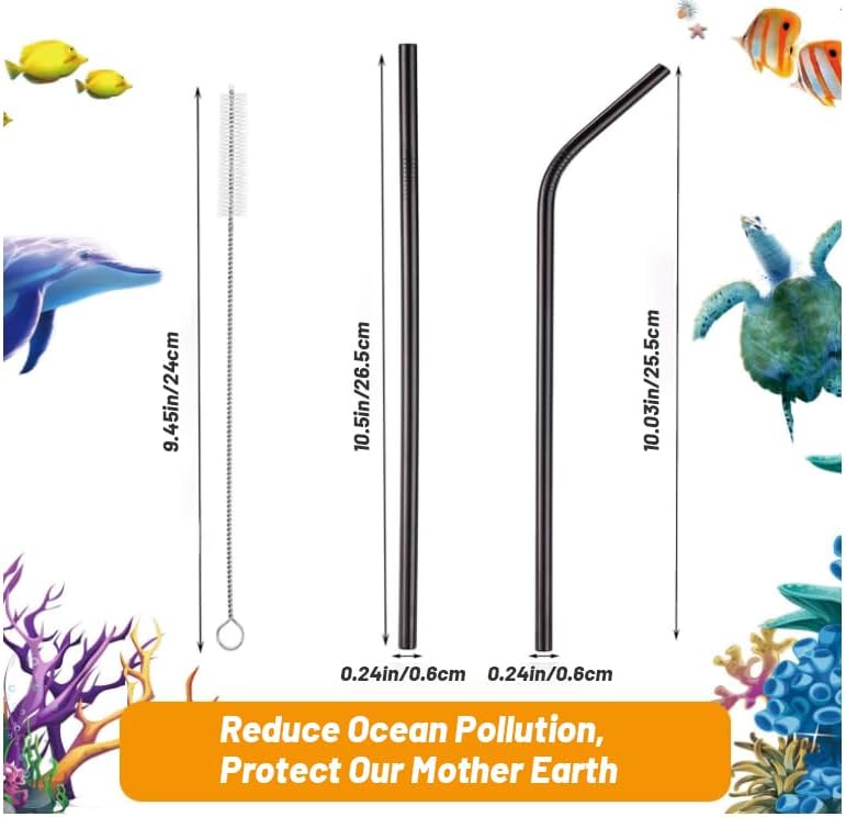 VEHHE Black Metal Straws, Stainless Steel Reusable Straws Set with