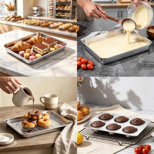 LIANYU Baking Pan Set for Toaster Oven, Stainless Steel Bakeware Set