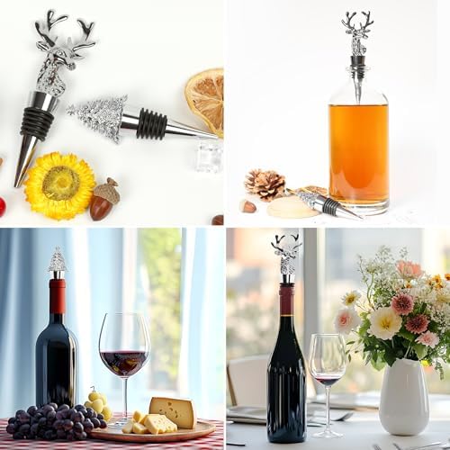 2Pack Christmas Wine Stopper, Elk & Christmas Tree Shape Decorative