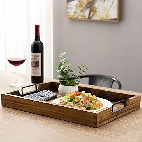 MyGift Burnt Wood Large Serving Tray with Handles, 20 x 14 Ottoman
