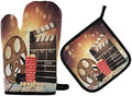 QMXO Retro Film Popcorn Movie Clapboard Wooden Oven Mitts Quilted