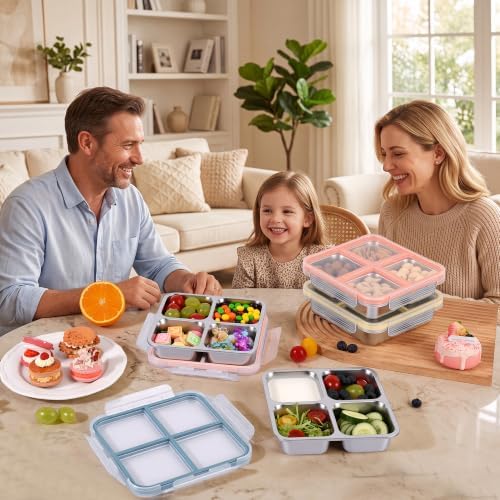 4 Pack Stainless Steel Snack Containers, 4 Compartments,24