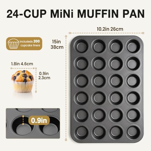 Parmedu 24 Cups Carbon Steel Muffin Pan Set with 200 Cupcake Liners, 1