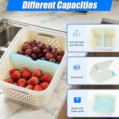 3 Pack Fruit Storage Containers for Fridge with Removable Colander