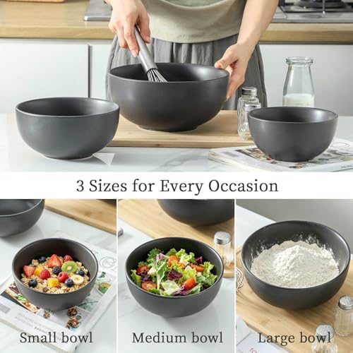 Tikoore Ceramic Mixing Bowls Set,Soup Bowls Set of 3, Stoneware