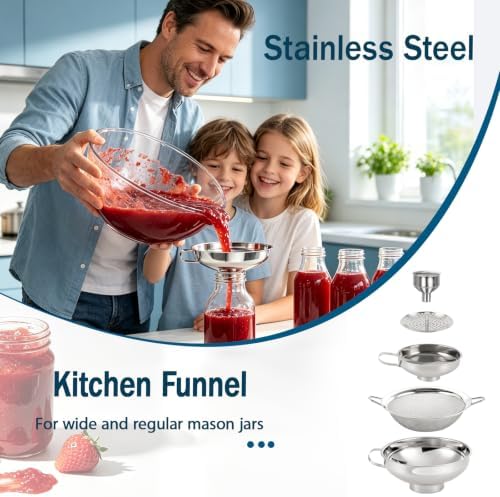 Canning Funnel for Filling Mason Jar, 5 in 1 Funnels Set with Mesh