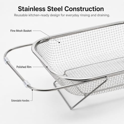 Stainless Steel Telescopic Drainer Basket, Over the Sink Colander