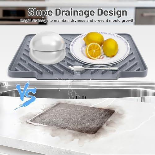 Silicone Dish Drying Mat for Kitchen Counter Essentials Wider Drain