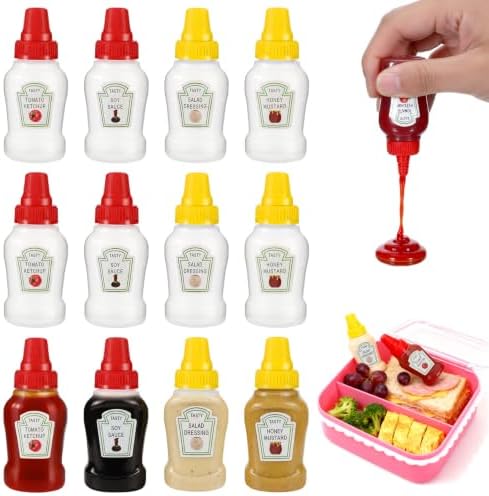 12 Pcs Mini Ketchup Bottles 25ml Condiment Squeeze Bottles 4 Styles