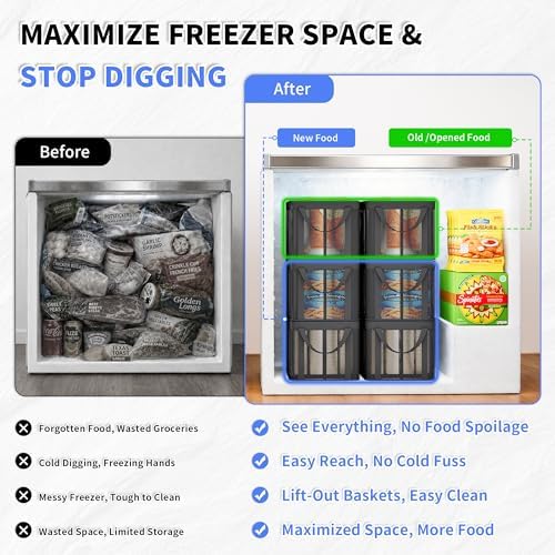 Aokeyee 4 Pack Large Deep Freezer Organizer Bins