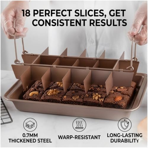 Brownie Pan with Divider, 18 Square Nonstick Carbon Steel Baking Pan