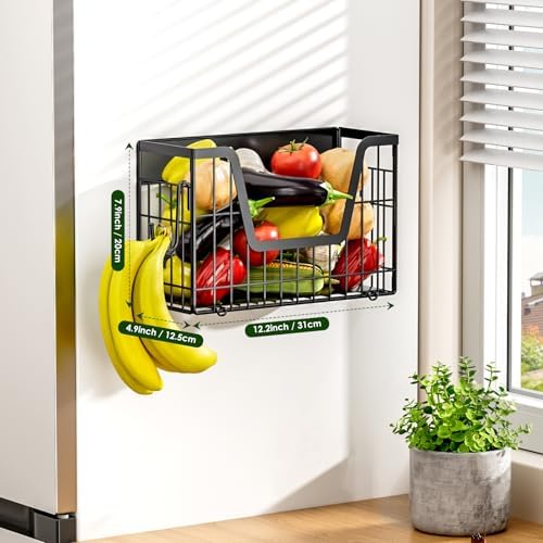Magnetic Shelf for Fridge, Fruit Basket with 2 Hooks