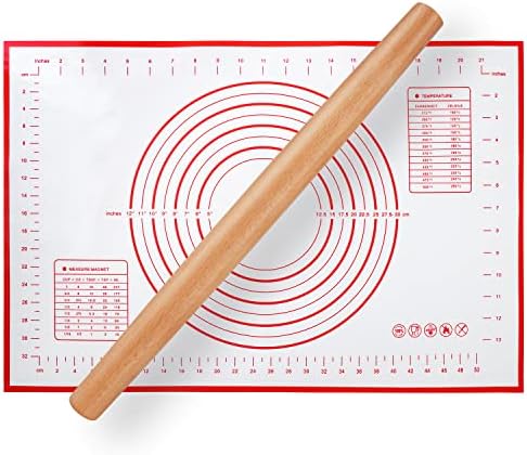 Wood French Rolling Pin for Baking, QUELLANCE Wooden Dough Roller with