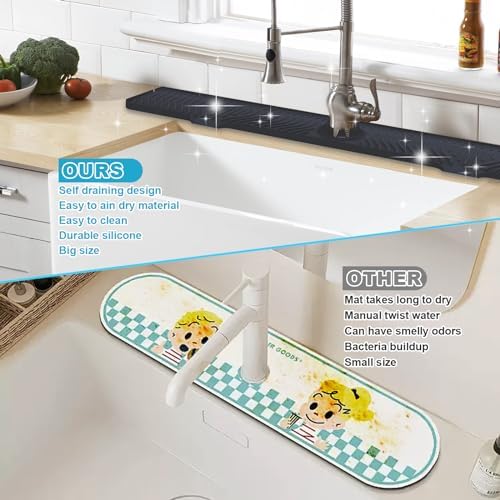 Derlights 33 inch Sink Splash Guard Mat, Silicone Faucet Handle Drip