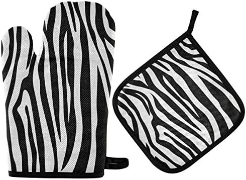 QMXO Animal Zebra Skin Stripes Pattern Oven Mitts Quilted Cotton