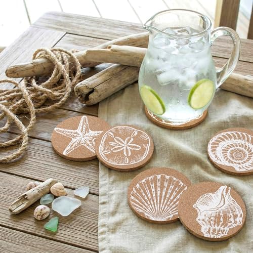 12 Pcs Coastal Coasters for Drinks Beach Cork Sea Shell Mat Gift