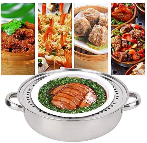 Stainless Steel Steamer Pot, Visible Cooking Steaming Boiling Hotpot for Home Kitchen Stainless Steel Glass Lid 28 cm Single Layer 1 Piece