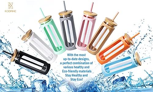 Kodrine 20oz Glass Water Tumbler with Straw and Lid, Bamboo Lids Water