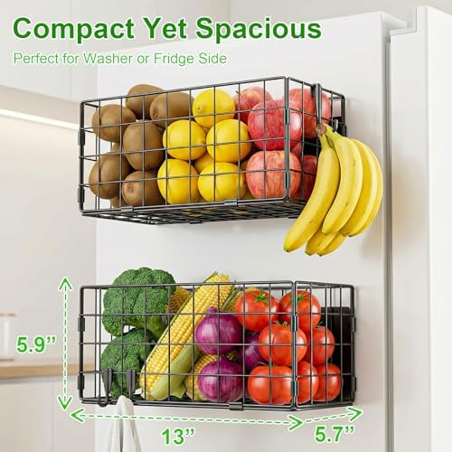 2 Pack Magnetic Basket for Fridge, Large Metal