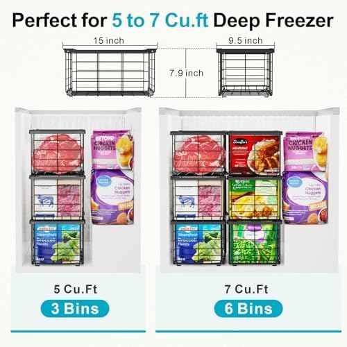 iSPECLE Deep Freezer Organizer Baskets, 6 Pack, 5 to 7 Cu.Ft.