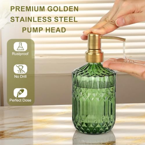 Green Glass Soap Dispenser Set, 2 Pack, 15.4 Oz