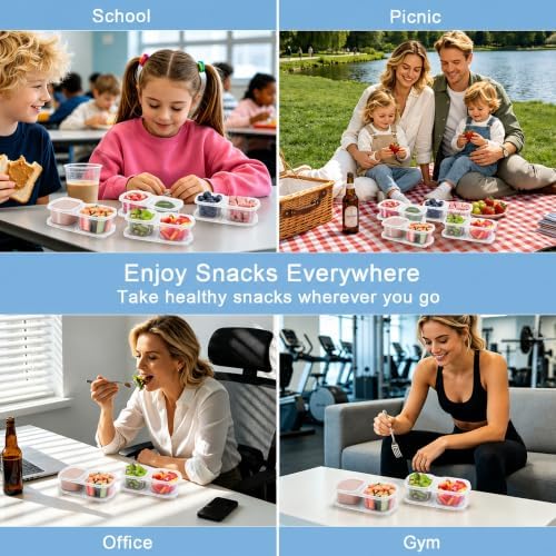 Caperci 5-Pack 8oz 2 Compartment Snack Containers with Lids, Clear