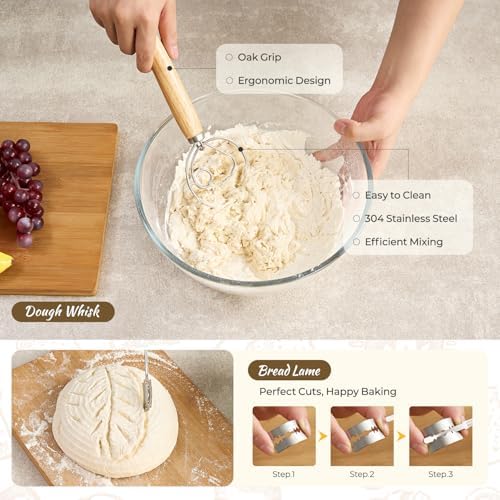9PCS Sourdough Starter Kit Baking Supplies with Silicone Banneton
