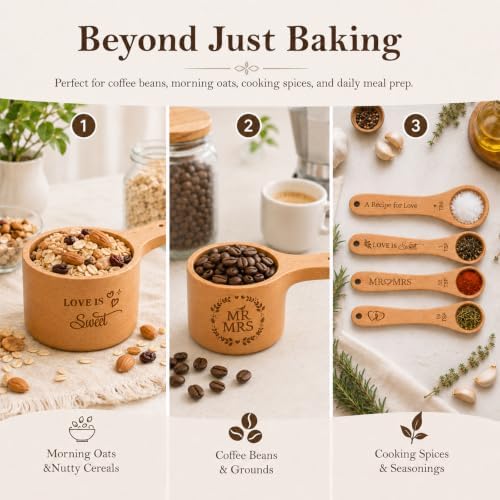 Wedding Gifts for Couple, Mr & Mrs Wooden Measuring Cups and Spoons