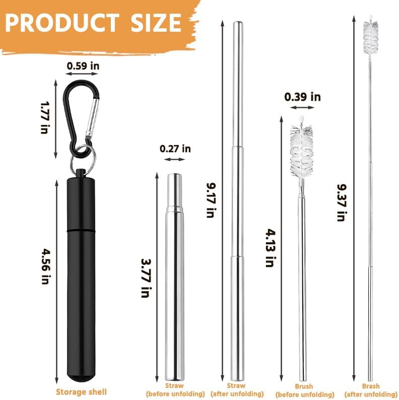 Sisadodo Collapsible Drinking Straws with Cleaning Brush Travel Straw