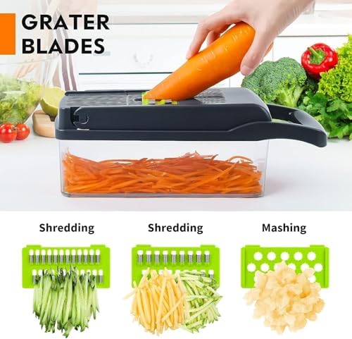 16-in-1 Vegetable Chopper with 7 Blades, Grey