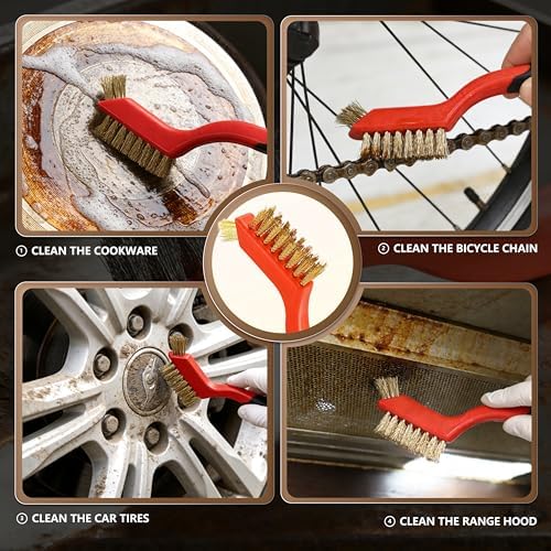 6 Pieces Wire Brush Set, Nylon/Brass/Stainless Steel Bristles