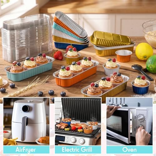 Blushtier 180 Pcs/60 Set Mini Loaf Cake Pans with Lids,Blue and Orange