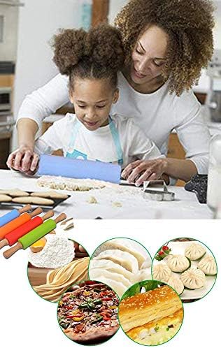 Rolling Pin Silicone Roller Solid Wood Handle for Baking Pizza Pie