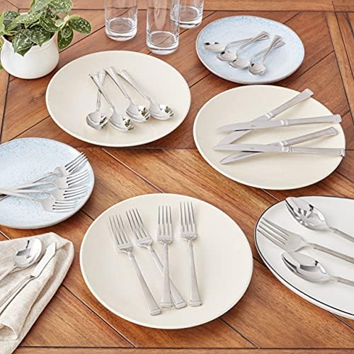 Mikasa Harmony 45-Piece Silverware Set, 18/10 Stainless Steel Cutlery for 8, Includes Forks, Knives, Spoons, and 5-Piece Serving Utensils Set