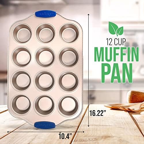 Nutrichef 12 Cup Muffin Pan, Durable and Nonstick Carbon Steel Bake