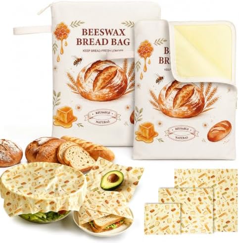 Reusable Beeswax Bread Bags & Wraps Set, 2 XL