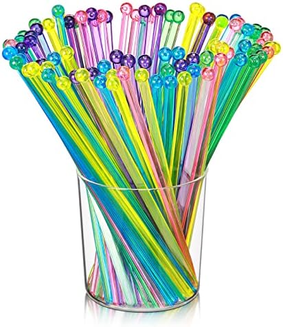 Mudder 100 Pieces Disposable Plastic Crystal Swizzle Sticks, Multi