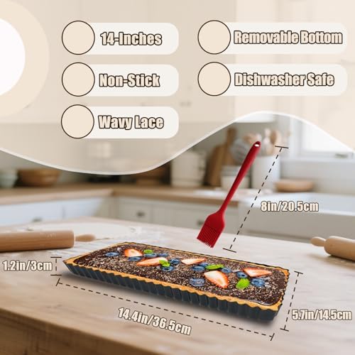 Rectangle Tart Pan with Removable Bottom, 14-Inch Quiche Pans Carbon