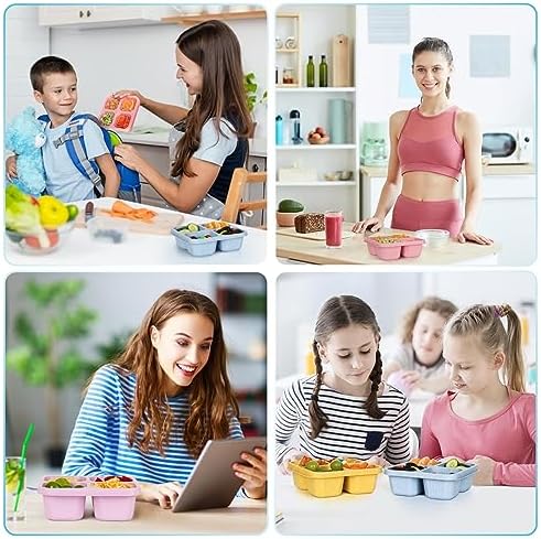 6 Pack Bento Box, 4 Compartment Lunchable Snack Containers with Lids
