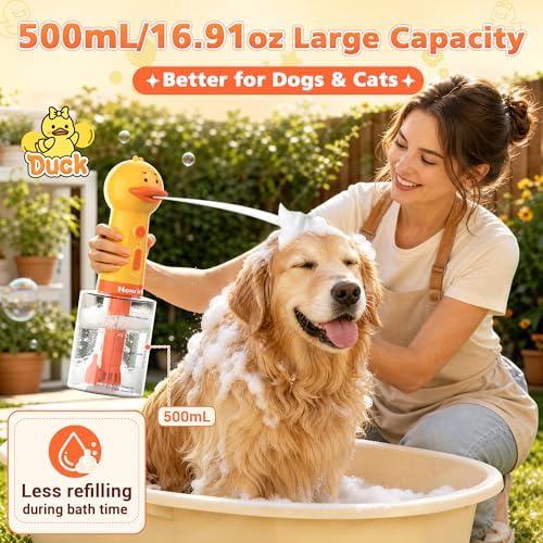 500ml Dog Shampoo Dispenser with Brush, Auto-Mix Duck Foam Sprayer